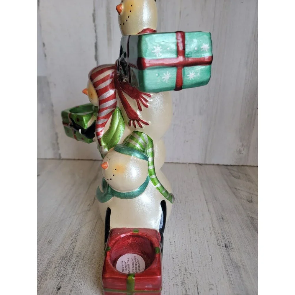 Pier 1 Snowman Trio tea light present‎ gift holder Xmas home decor